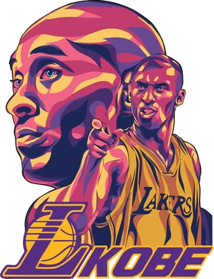 Hình ảnh Kobe Bryant với phong cách Pop Art, hai khuôn mặt, một chỉ tay, mặc áo Lakers.