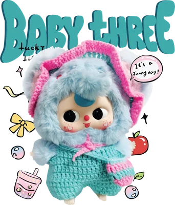 Búp bê hoạt hình dễ thương Baby Three áo len xanh hồng