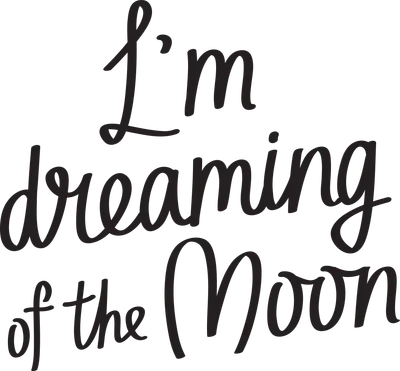 Dòng chữ thư pháp màu đen "I'm dreaming of the Moon" trên nền xám.