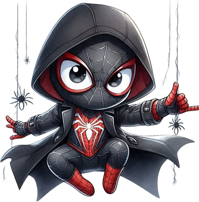 Người Nhện Miles Morales chibi đáng yêu áo khoác đen