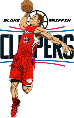 Hình vẽ Blake Griffin đang thực hiện cú úp rổ, mặc áo đấu Los Angeles Clippers số 32.