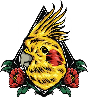 Hình in vẹt Cockatiel vàng rực rỡ phong cách nghệ thuật