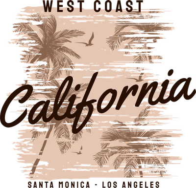 Thiết kế đồ họa California với cây cọ và chim hải âu phong cách vintage cho áo thun