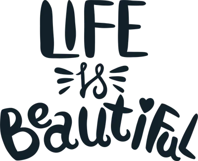Chữ "Life is Beautiful" viết tay màu xanh đậm trên nền xám