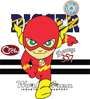 Hình ảnh nhân vật Flash phiên bản chibi đang chạy, mặc trang phục đỏ vàng đặc trưng, với biểu tượng tia sét trên ngực.