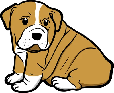 Hình vẽ chó Bulldog con màu nâu trắng, ngồi với vẻ mặt buồn