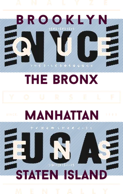 Hình in typography với các từ khóa New York City, Brooklyn, NYC, The Bronx, Manhattan, USA trên nền xám và xanh.
