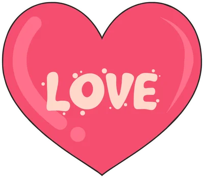 Hình trái tim màu hồng với chữ LOVE màu trắng nổi bật, có các đốm nhỏ xung quanh.