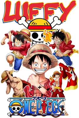 Hình ảnh tổng hợp các biểu cảm của nhân vật Luffy trong One Piece, bao gồm cả logo của bộ truyện.
