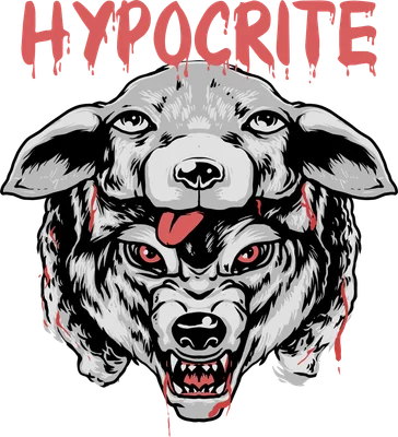 Hình minh họa sói đội lốt cừu với dòng chữ Hypocrite phong cách nghệ thuật tối tăm