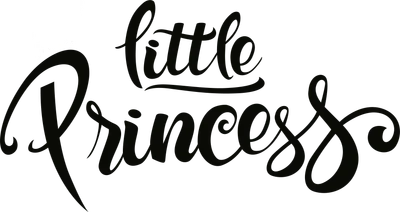 Chữ "little Princess" viết tay cách điệu màu đen, có vương miện chấm bi trắng phía trên bên trái.
