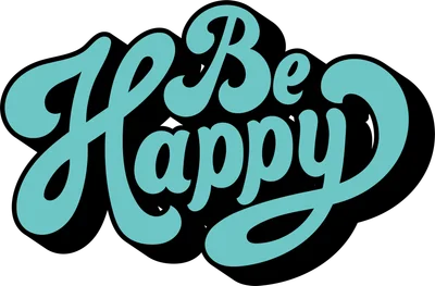 Thiết kế chữ "Be Happy" với font chữ retro màu xanh mint nổi bật trên nền xám, có đổ bóng đen.