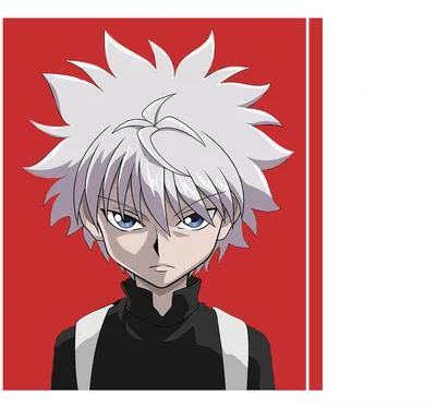 Hình vẽ nhân vật Killua Zoldyck từ anime Hunter x Hunter với mái tóc trắng và đôi mắt xanh.