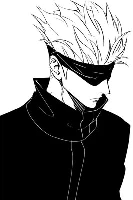 Hình vẽ nhân vật Satoru Gojo trong Jujutsu Kaisen, đeo băng che mắt, tóc trắng, mặc áo đen.