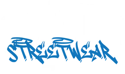 Thiết kế chữ New York màu trắng với viền xám, chữ Streetwear màu xanh phong cách graffiti, trên nền xám.
