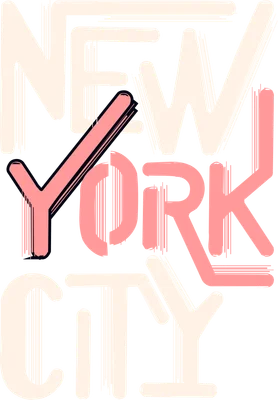 Thiết kế chữ New York City với phong cách graffiti, sử dụng hai màu trắng kem và hồng đào trên nền xám.