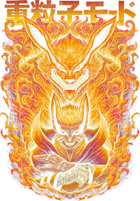 Hình ảnh Naruto trong trạng thái Cửu Vĩ Hỏa Hồ, bao quanh bởi lửa vàng cam rực rỡ.