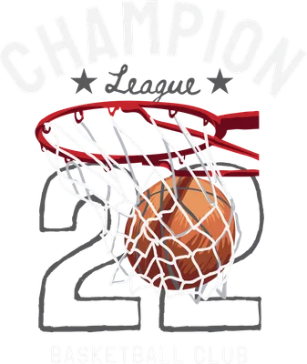 Hình ảnh minh họa bóng rổ đang rơi vào lưới của rổ, có chữ Champion League và số 22.