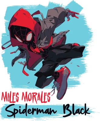 Hình vẽ Miles Morales Spiderman Black đang bay lượn với trang phục đỏ đen đặc trưng.