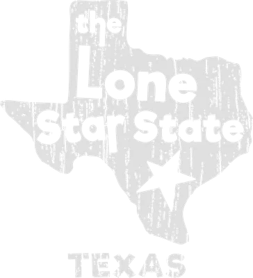 Bản đồ bang Texas với dòng chữ "the Lone Star State" và "Texas" theo phong cách vintage, màu xám trắng trên nền xám.