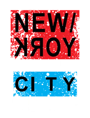 Hình in chữ New York Metropolitan City phong cách grunge với nền đỏ và xanh, chữ Underground và The City Never Sleep.