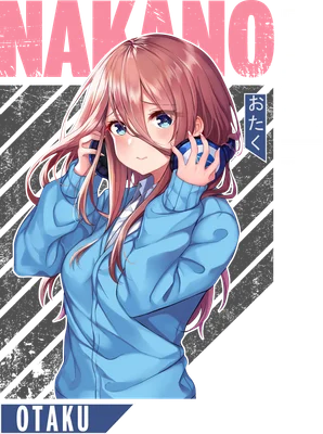 Hình ảnh cô gái anime tóc hồng dài, mắt xanh, đeo tai nghe màu xanh, mặc áo hoodie xanh, có chữ NAKANO và OTARU