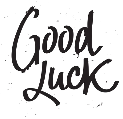 Chữ viết tay 'Good Luck' màu đen trên nền xám vintage, phong cách bụi bặm.