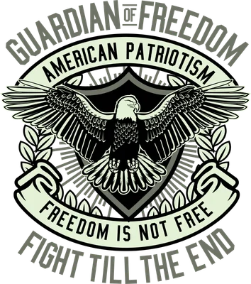 Thiết kế huy hiệu đại bàng Mỹ với dòng chữ American Patriotism và Freedom is not free