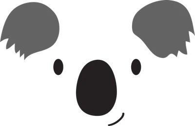 Hình ảnh mặt gấu Koala hoạt hình màu xám với tai lớn, mũi đen và miệng cười.