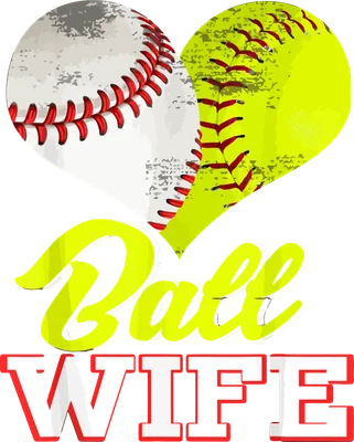 Hình ảnh trái tim ghép từ bóng chày và bóng mềm, kèm chữ "Ball Wife" bên dưới.