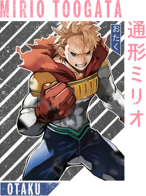 Hình ảnh Mirio Togata, nhân vật anime với mái tóc vàng, trang phục anh hùng và biểu cảm quyết tâm.