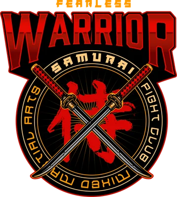 Hình ảnh logo chiến binh Samurai với hai thanh kiếm Katana bắt chéo, chữ 'Fearless Warrior' và 'Fight Club'.