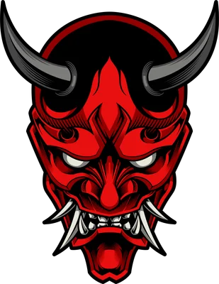 Hình minh họa mặt nạ quỷ Hannya màu đỏ phong cách Nhật Bản sắc nét