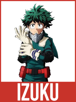 Hình vẽ nhân vật anime Izuku Midoriya với mái tóc xanh lá, trang phục anh hùng, đeo găng tay và mặt nạ.