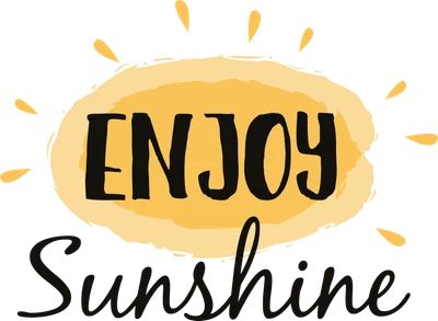 Hình ảnh chữ 'Enjoy Sunshine' với biểu tượng mặt trời màu vàng trên nền xám.
