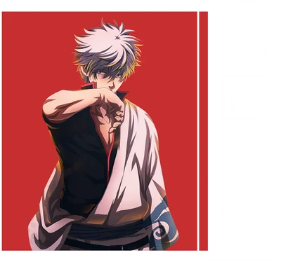 Hình vẽ nhân vật Gintoki Sakata từ anime Gintama, tóc bạc, mặc áo khoác trắng, nhìn đầy khí chất.