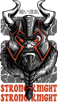 Hình minh họa chiến binh Viking đội mũ sừng với ánh mắt đỏ rực phong cách mạnh mẽ