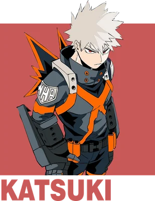 Hình vẽ nhân vật Katsuki Bakugo trong trang phục anh hùng, tóc trắng, mắt đỏ, biểu cảm nghiêm nghị.