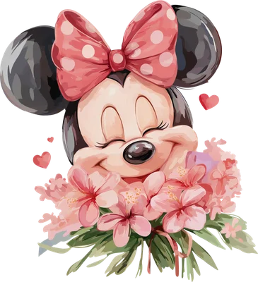 Minnie Mouse hoạt hình dễ thương ôm bó hoa hồng phấn ngọt ngào