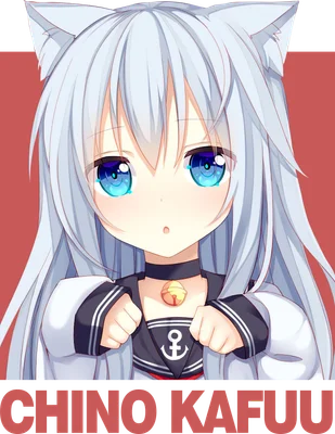 Hình ảnh cô gái anime tóc bạc dài, tai mèo, mắt xanh to tròn, mặc đồng phục thủy thủ, đeo chuông cổ.