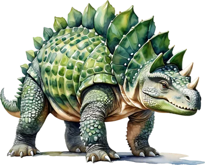 Hình minh họa khủng long lai Stegosaurus và Triceratops màu xanh lá cây với vảy và sừng, đứng trên nền xám.