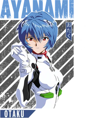 Hình ảnh Rei Ayanami trong bộ đồ trắng, tóc xanh, mắt đỏ, phong cách anime.