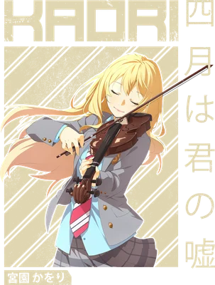 Hình ảnh cô gái anime tóc vàng đang chơi violin với đôi mắt nhắm lại, biểu cảm thư thái.