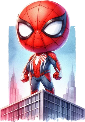 Spider-Man chibi uy lực trên tòa nhà thành phố