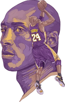 Hình minh họa Kobe Bryant trong trang phục Lakers số 24 đang ném bóng, với hình ảnh khuôn mặt lớn của anh ở phía sau.