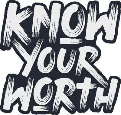 Thiết kế chữ "Know Your Worth" với nét cọ trắng nổi bật trên nền xanh than, phong cách graffiti.