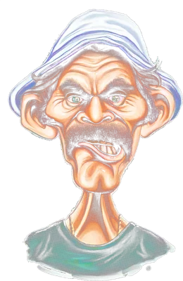 Tranh biếm họa nhân vật Don Ramon với biểu cảm hài hước, phong cách vẽ tay chi tiết