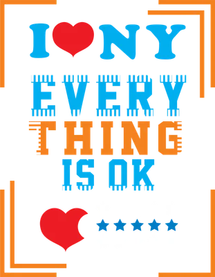 Thiết kế chữ I Love NY Everything Is OK với trái tim đỏ và các ngôi sao