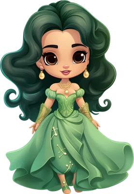 Cô gái chibi tóc xanh váy xanh ngọc lộng lẫy đáng yêu