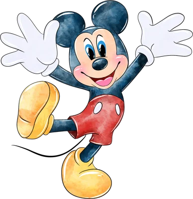 Mickey Mouse hoạt hình vui vẻ, năng động với phong cách màu nước, nền xám đơn giản.